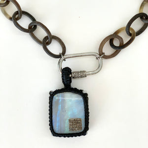 Moonstone with diamond  and  macrame necklace