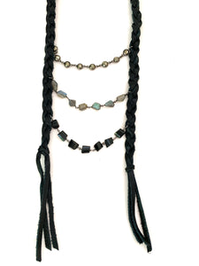 Leather Bib Necklace with Gemstones