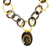Load image into Gallery viewer, Silver and Gold Plated Chain Choker with Horseshoe Charm